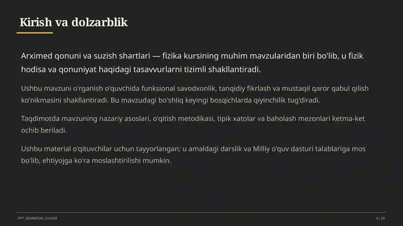 Arximed qonuni va suzish shartlari (7-sinf) 4