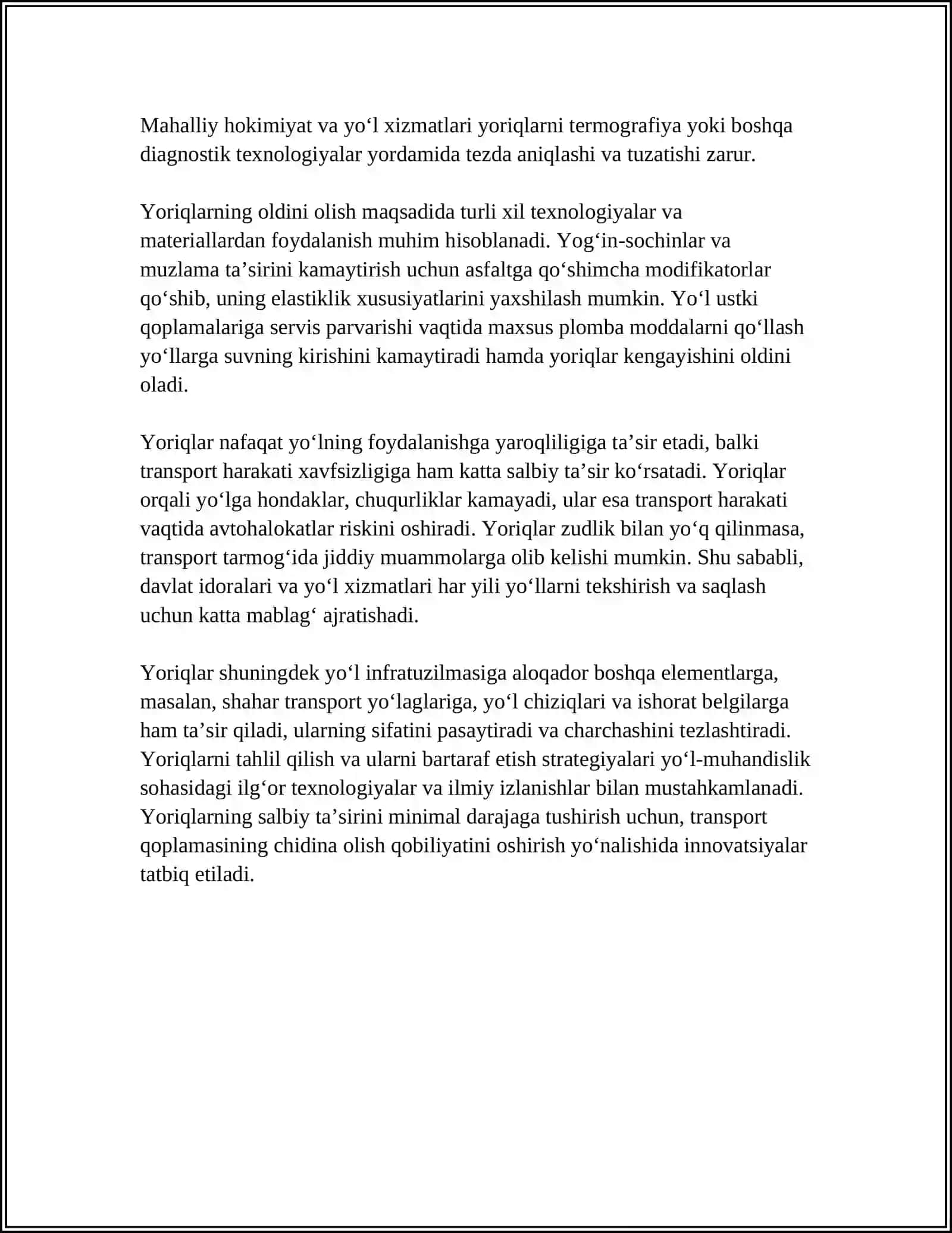 Yoriqlar va ularning yo‘l ekspluatatsiyasiga ta’siri 4