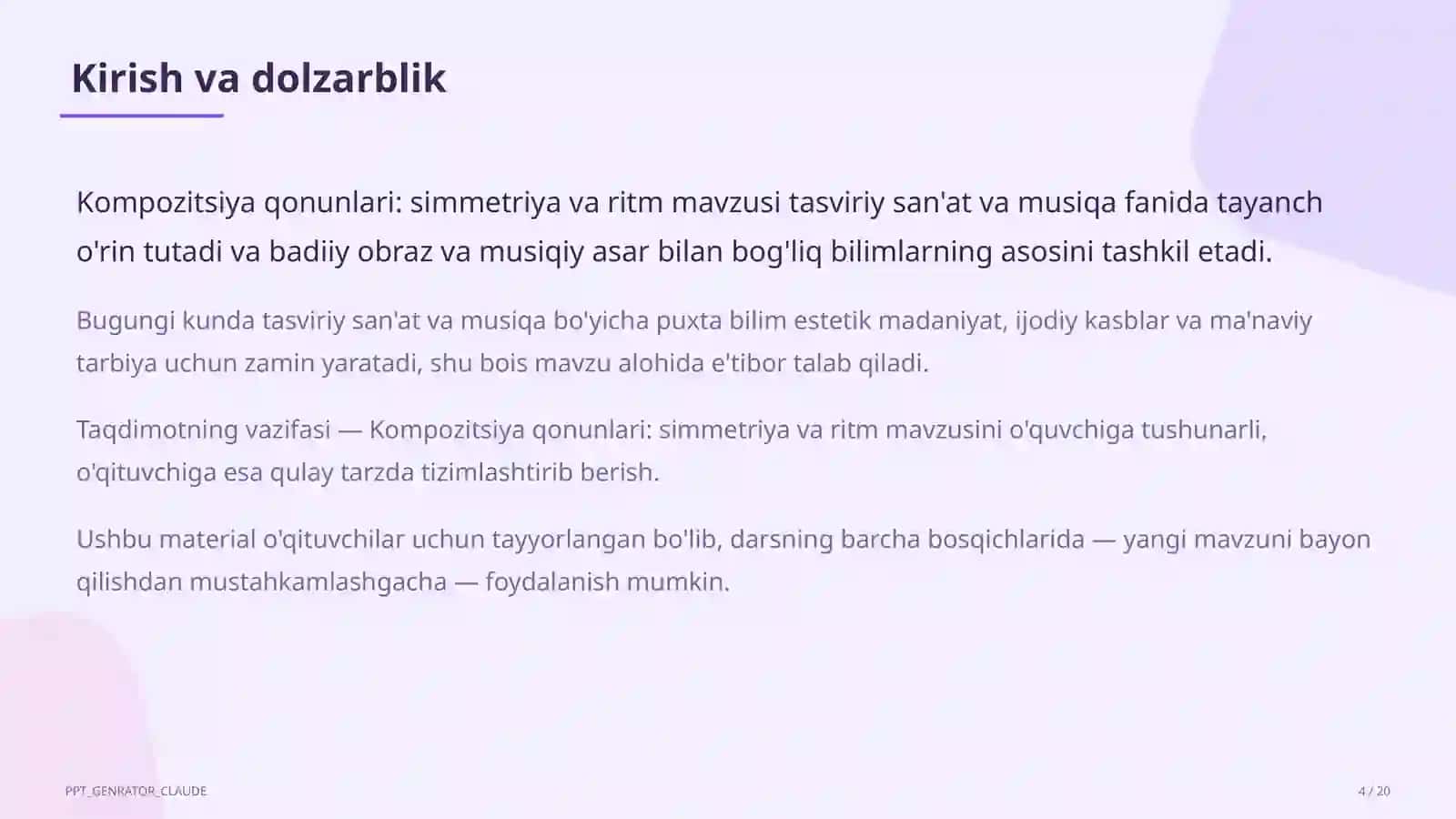 Tasviriy san'at va musiqa (1– 7) — o'qituvchilar uchun 4