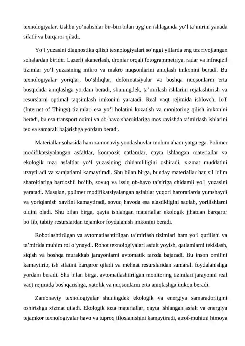 Avtomobil yo'llarini ta'mirlashda zamonaviy texnologiyalarni qo'llash 4