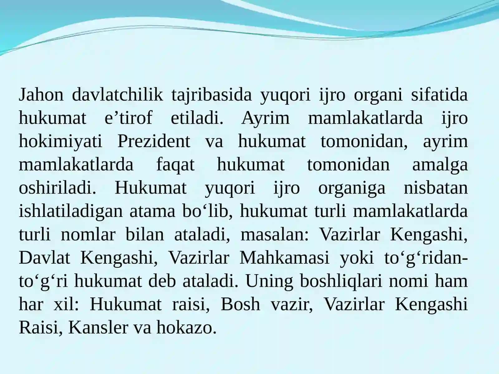 O‘zbekiston Respublikasi Vazirlar Mahkamasining asosiy funksiyalari 4