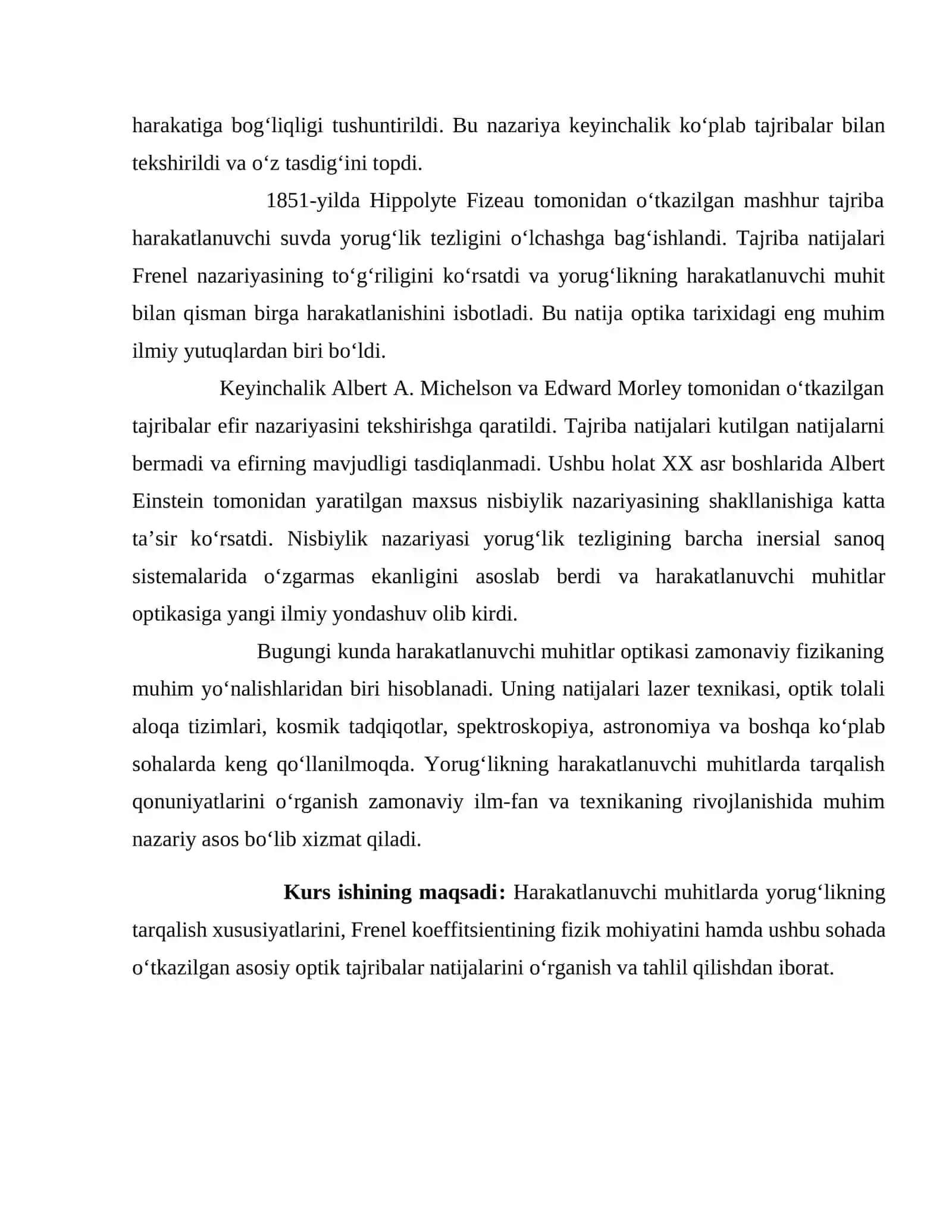 HARAKATLANUVCHI  MUHITLAR OPTIKASI mavzusida tayyor kurs ishi 4