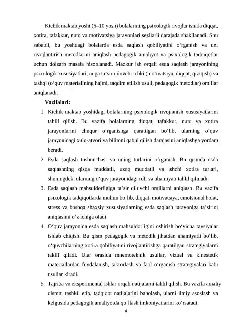 Kichik maktab yoshidagi o‘quvchilarda esda saqlash mahsuldorligi 4
