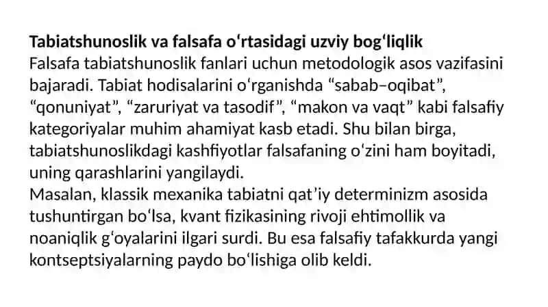 Tabiatshunoslikning falsafiy kontseptsiyalari mavzusida esse tayѐrlash (Fizika, ximiya, geologiya, minerologiya, astronomiya, informatika sohasida O’zbekistondagi kashfiѐt va ixtirolar bo’yicha ma’lumot bazasini tayѐrlash). 4
