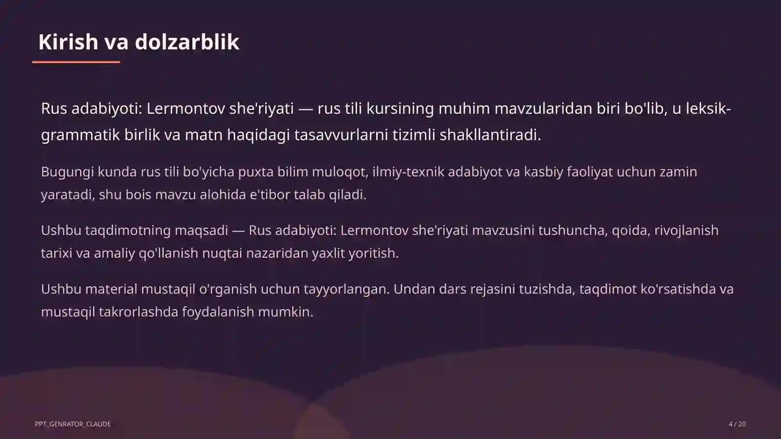 Rus adabiyoti: Lermontov she'riyati (9-sinf) 4