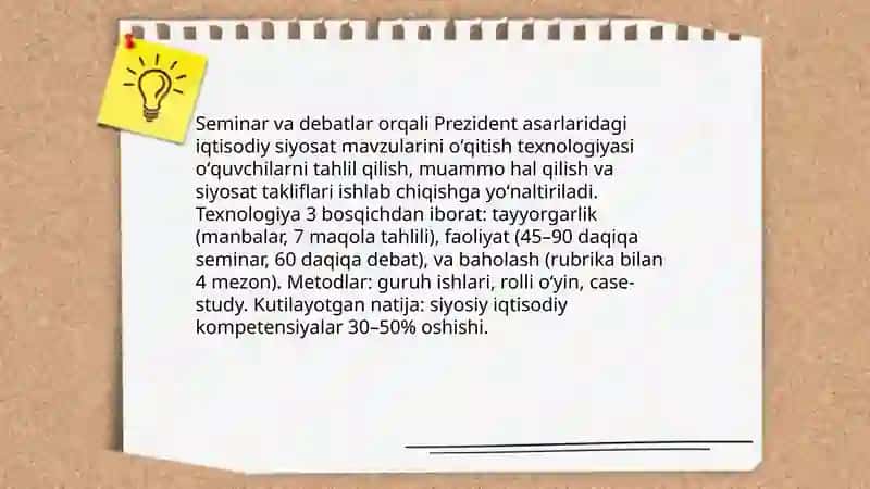 Oʻzbekiston Respublikasi Prezidenti asarlarida keltirilgan iqtisodiy tahlilda oʻqitish texnalogiyasi 4