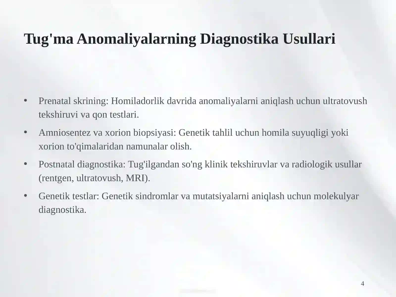 Tug'ma Anomaliyalar va Chala Tug'ilish Buzilishlari: Diagnostika va Davolash 4