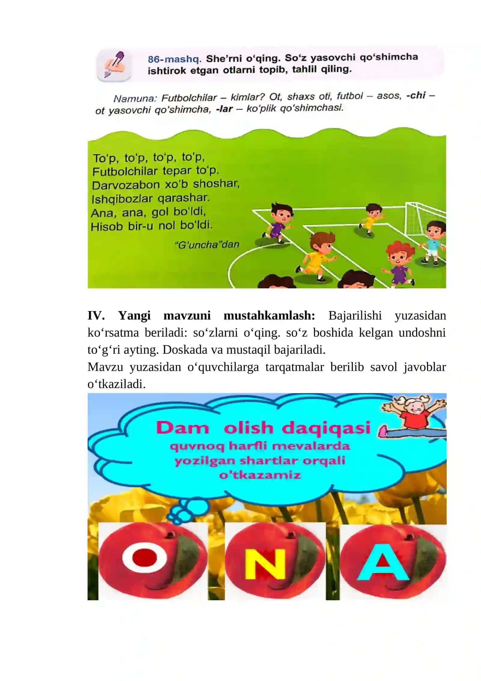 4-sinf Ona tili fanidan Ot yasovchi qo'shimchalar 2-chorak 85-89-mavzular dars ishlanmasi 4