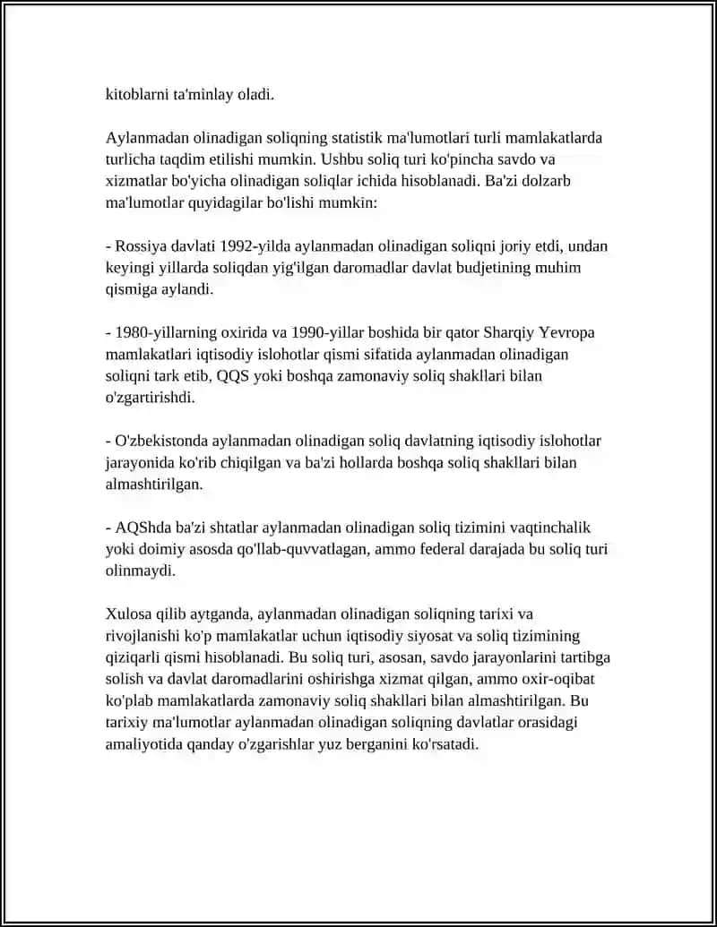 Aylanmadan Olinadigan Soliqning Iqtisodiy Mohiyati va Soliq Toʻlovlchilari 4
