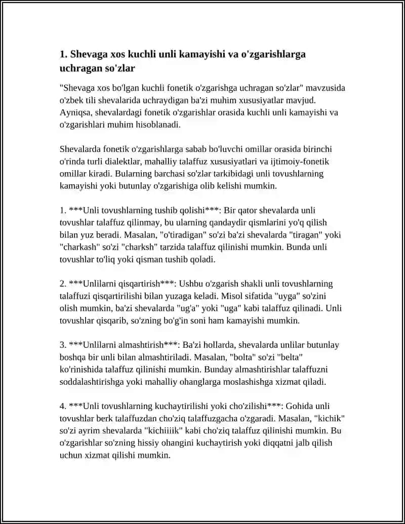 SHEVAGA XOS BOʻLGAN KUCHLI FONETIK OʻZGARISHGA UCHRAGAN SOʻZLAR 4