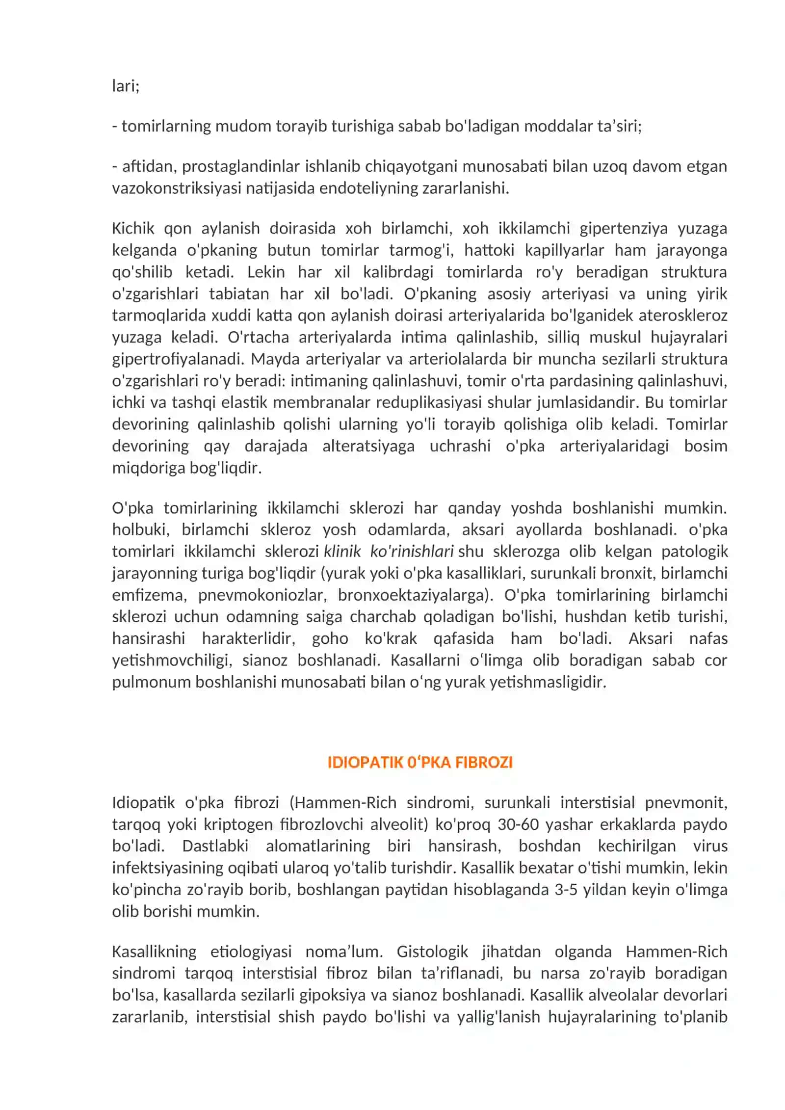 0‘pka tomirlari patologiyasi. 0‘pka arteriyasi va tarmoqlarining emboliyasi. 0‘pkaning infektsion kasalliklari 4