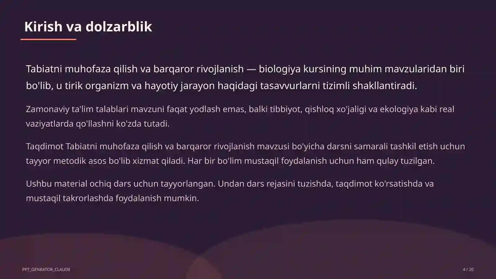 Tabiatni muhofaza qilish va barqaror rivojlanish (11-sinf) 4