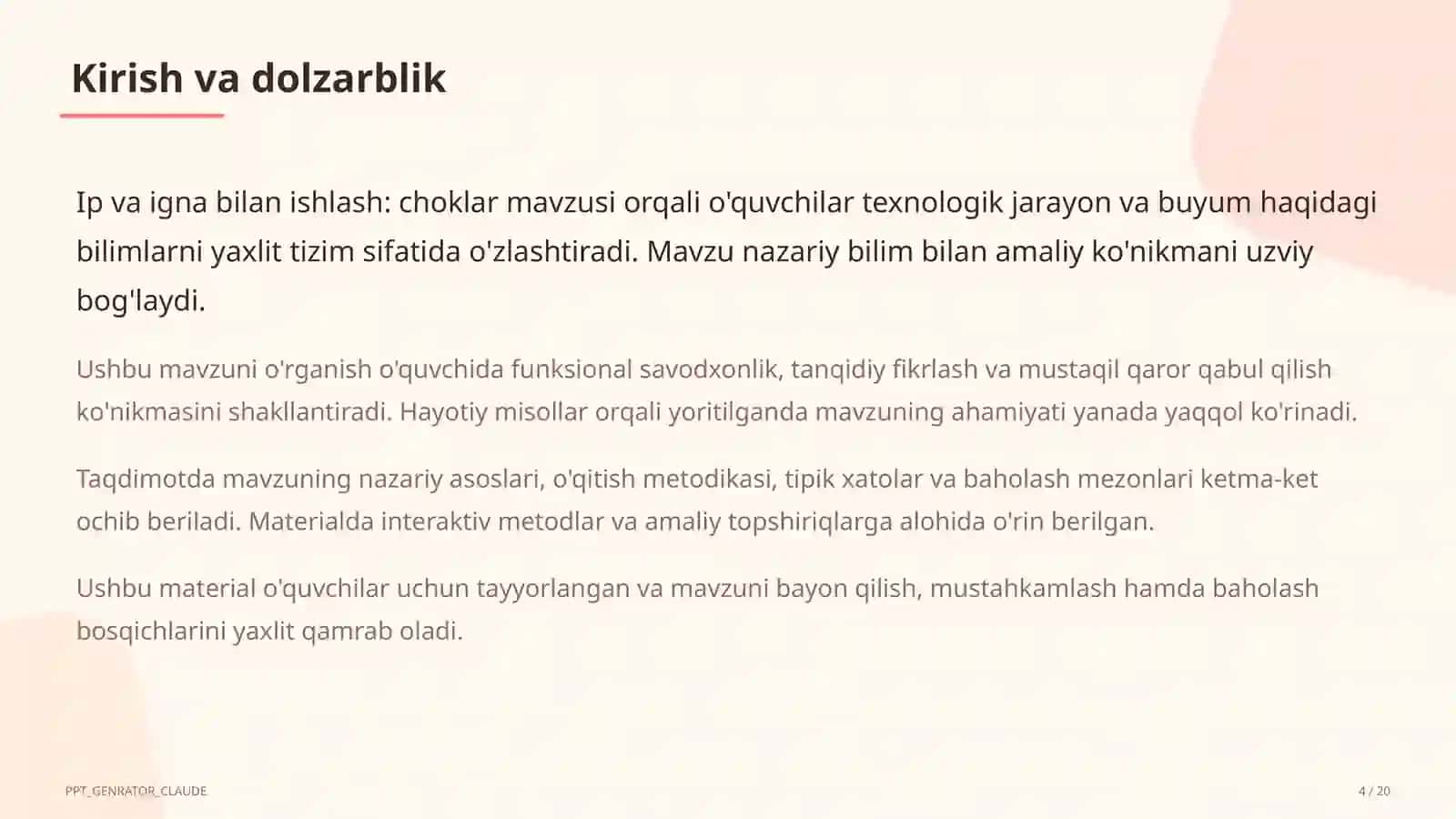 Ip va igna bilan ishlash: choklar (3-sinf) 4