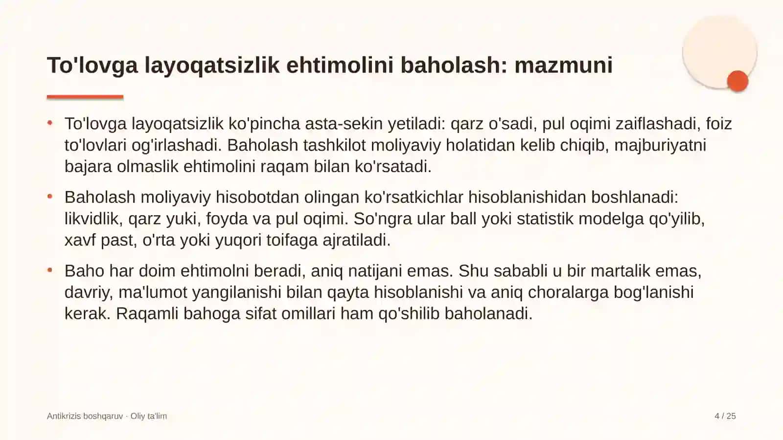 To'lovga layoqatsizlik ehtimolini baholash 4