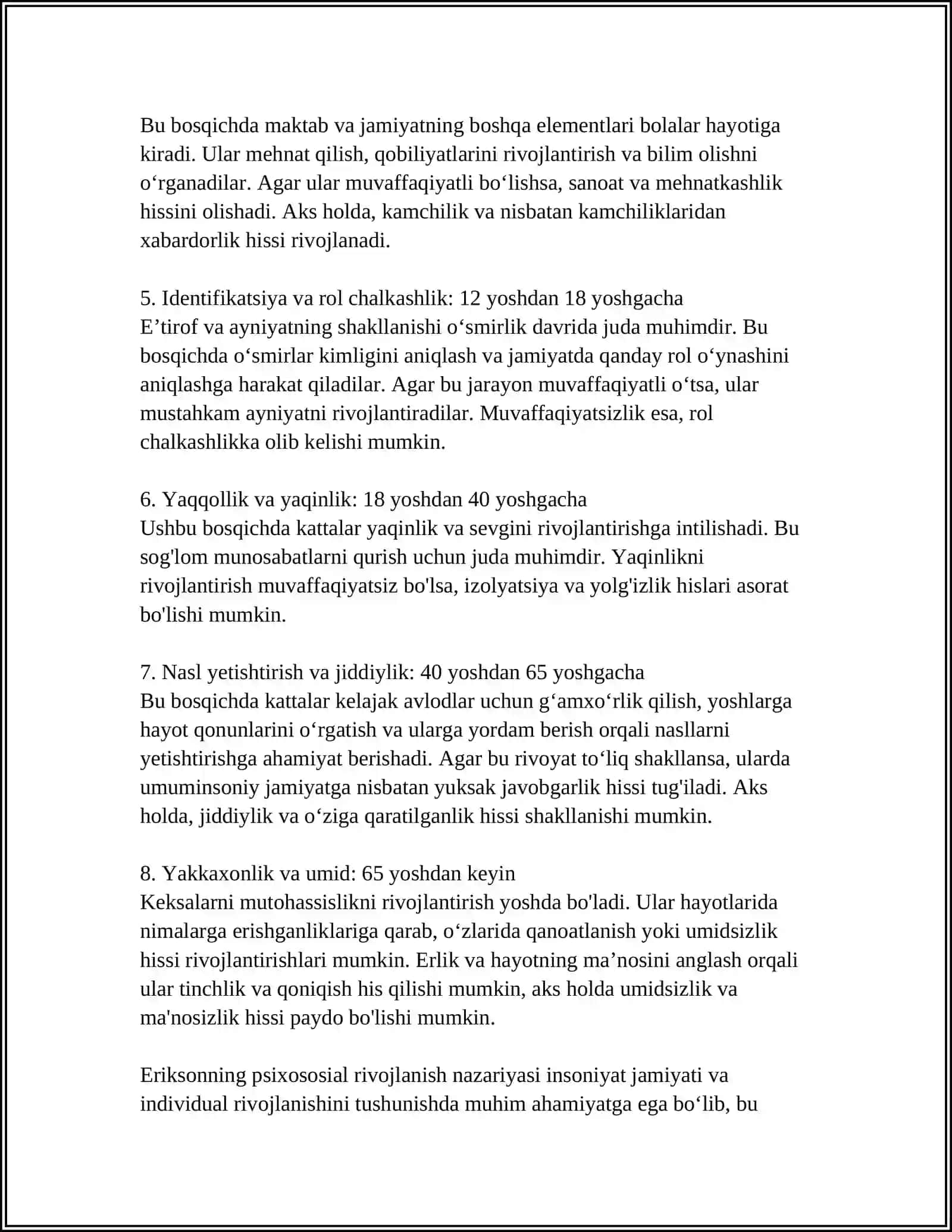 Mavzu: ERIKSON NAZARIYASINING ASOSIY TUSHUNCHALARI 4