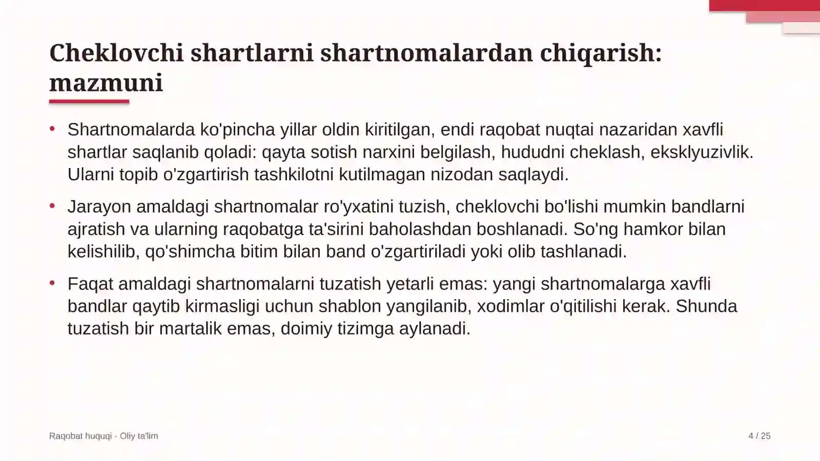 Yog'-moy sanoatida raqobatni cheklovchi shartlarni shartnomalardan chiqarib tashlash 4