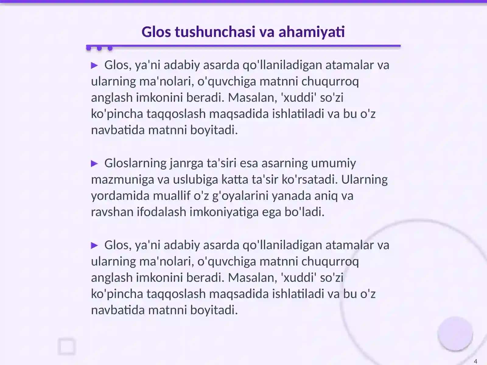 Manbalarning janriy oʻziga xosliklari,glos,interpoliyasiya 4