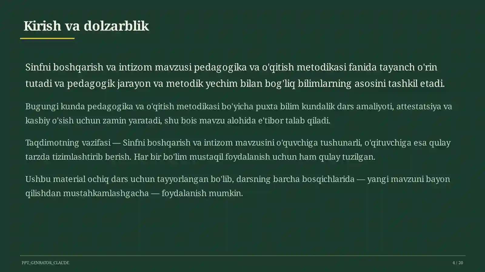 Sinfni boshqarish va intizom 4