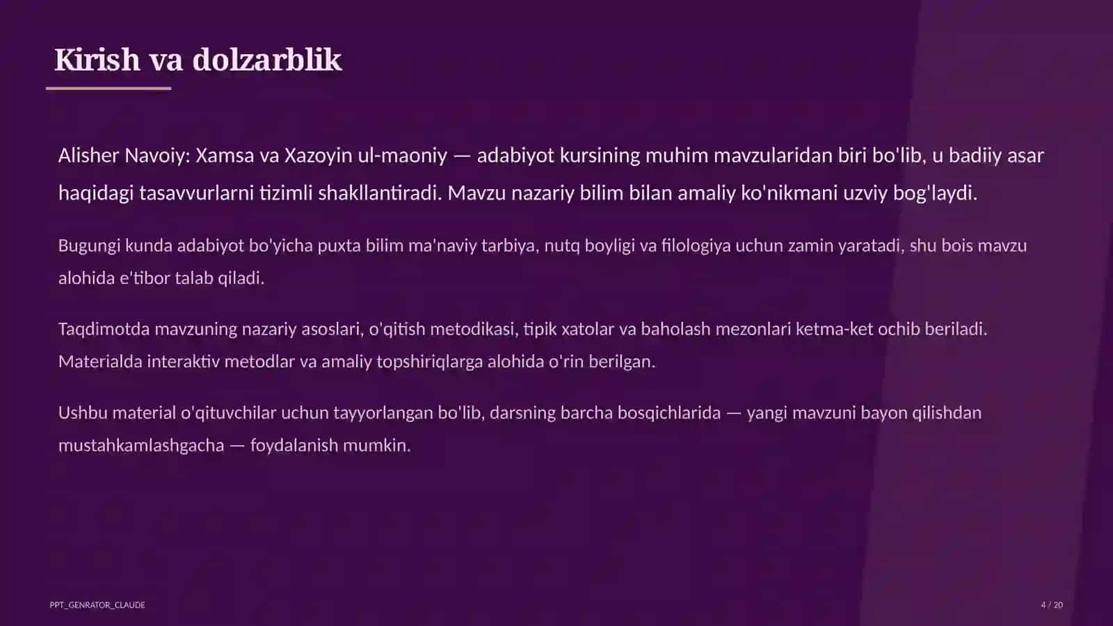 Alisher Navoiy: Xamsa va Xazoyin ul-maoniy (9-sinf) 4