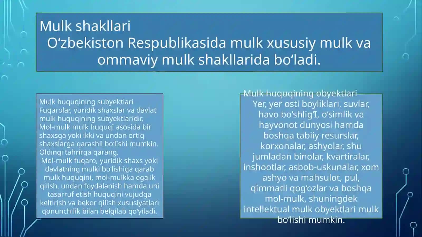 Mulk huquqi va boshqa ashyoviy huquqlar 4