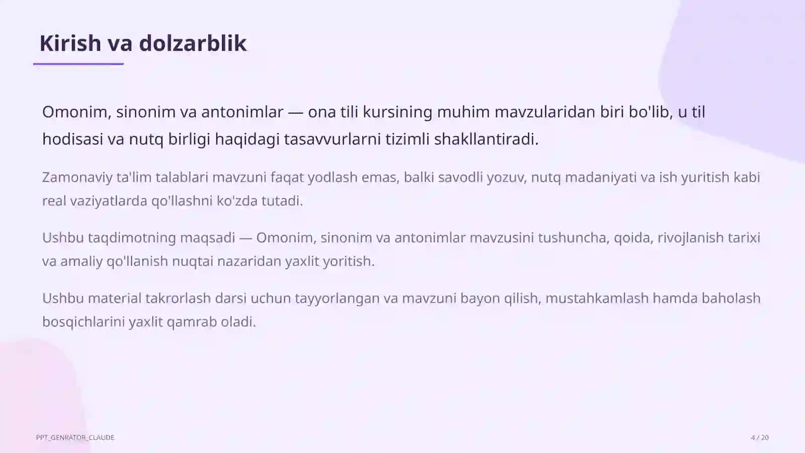 Omonim, sinonim va antonimlar (5-sinf) 4