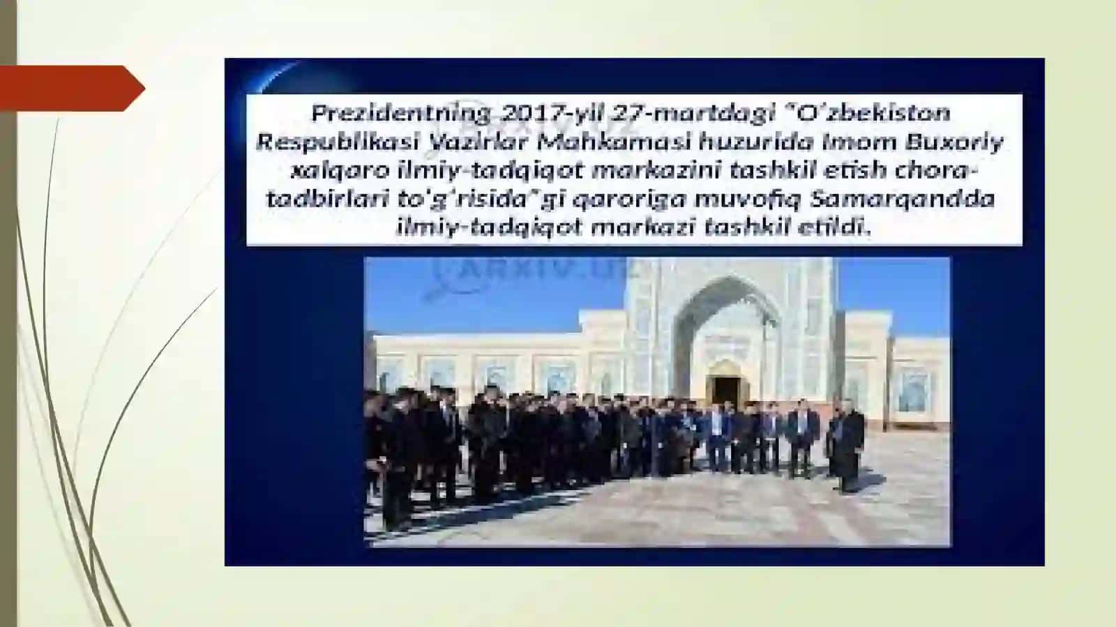 O'zbekiston Respublikasi Prezidenti Shavkat Mirziyoyevning diniy bag'rikenglik sohasidagi qolib bor gan governu qarorlari 4