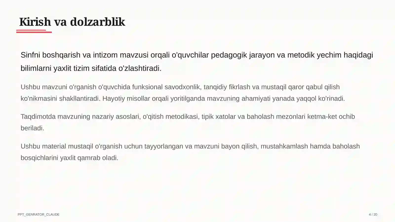 Sinfni boshqarish va intizom 4