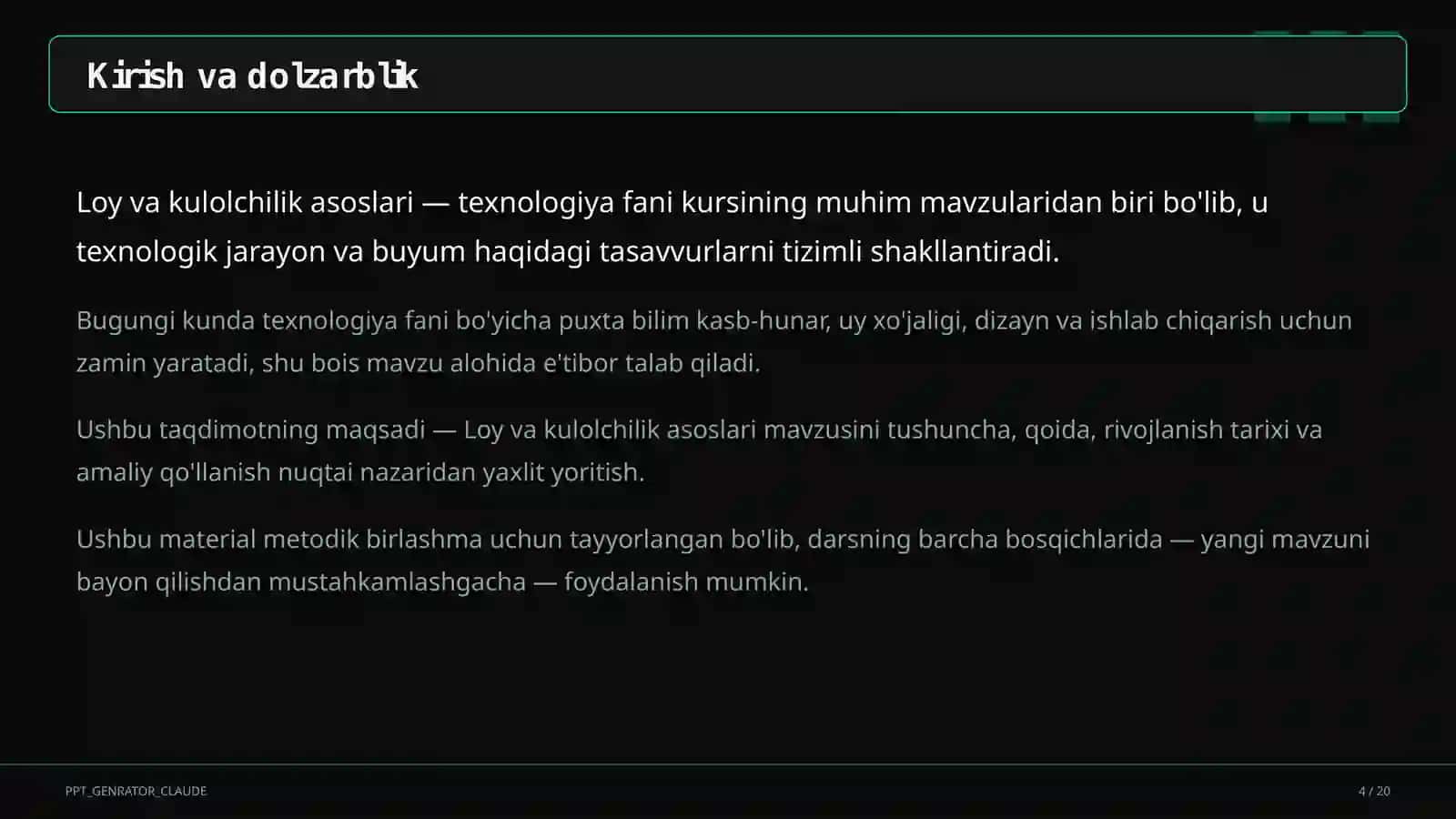 Loy va kulolchilik asoslari (4-sinf) 4