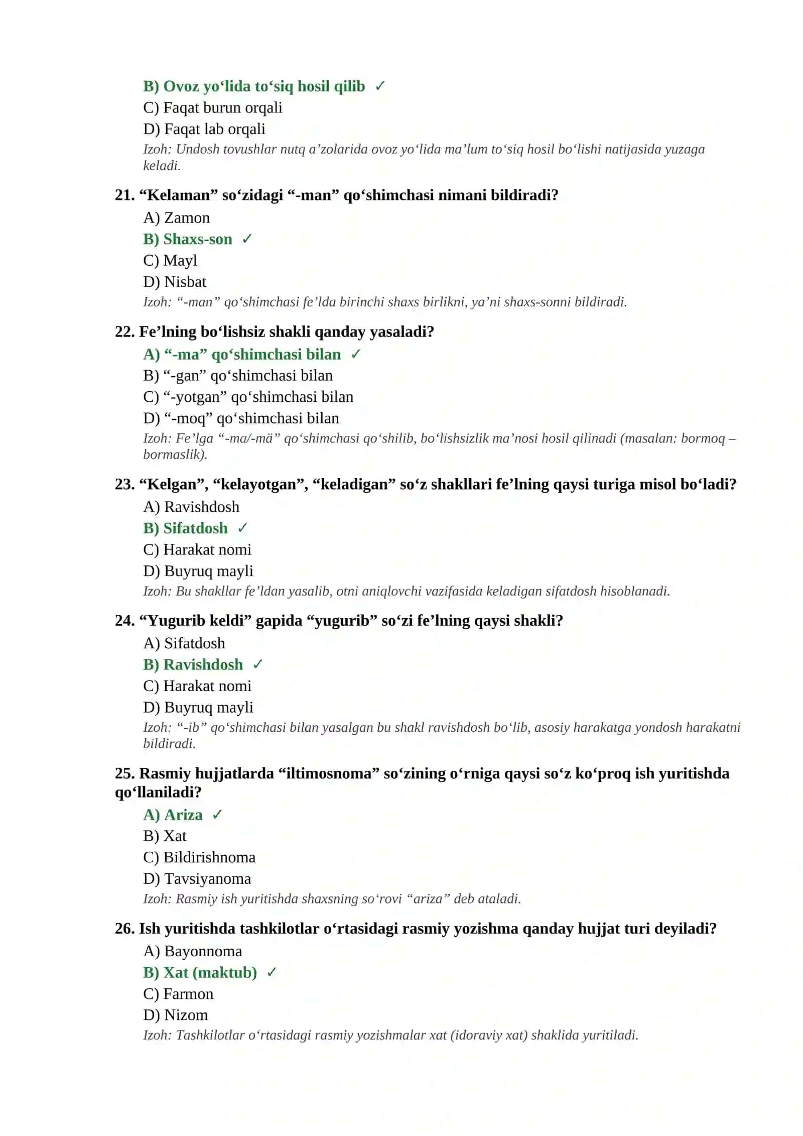 Davlat tili haqidagi test va javoblari 4