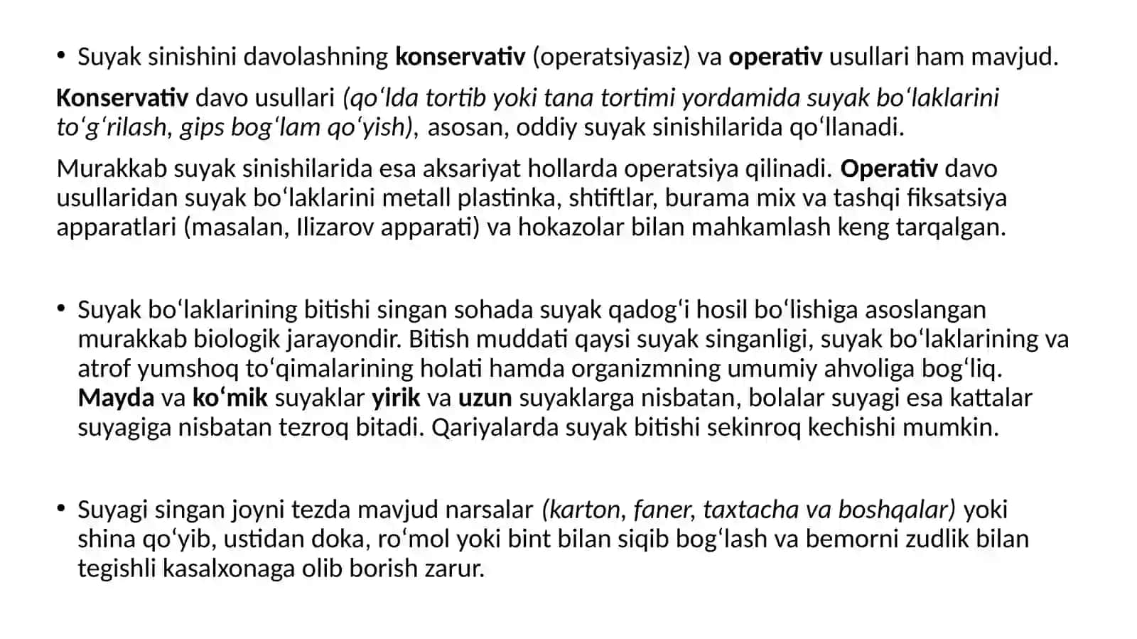 Suyaklar sinishi va chiqishini tashxislash va birinchi tibbiy yordam ko’rsatish 4