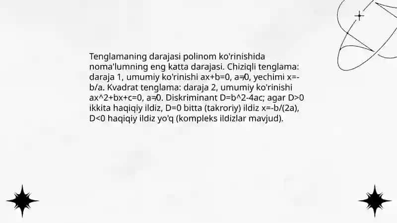 Tenglamalar. Chiziqli tenglama va kvadrat tenglama 4