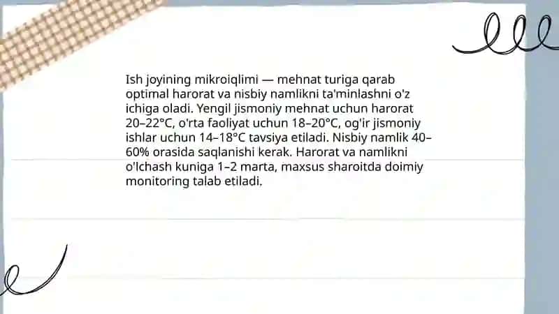 Ish joyida umumiy sanitariya-me'yorlari 4