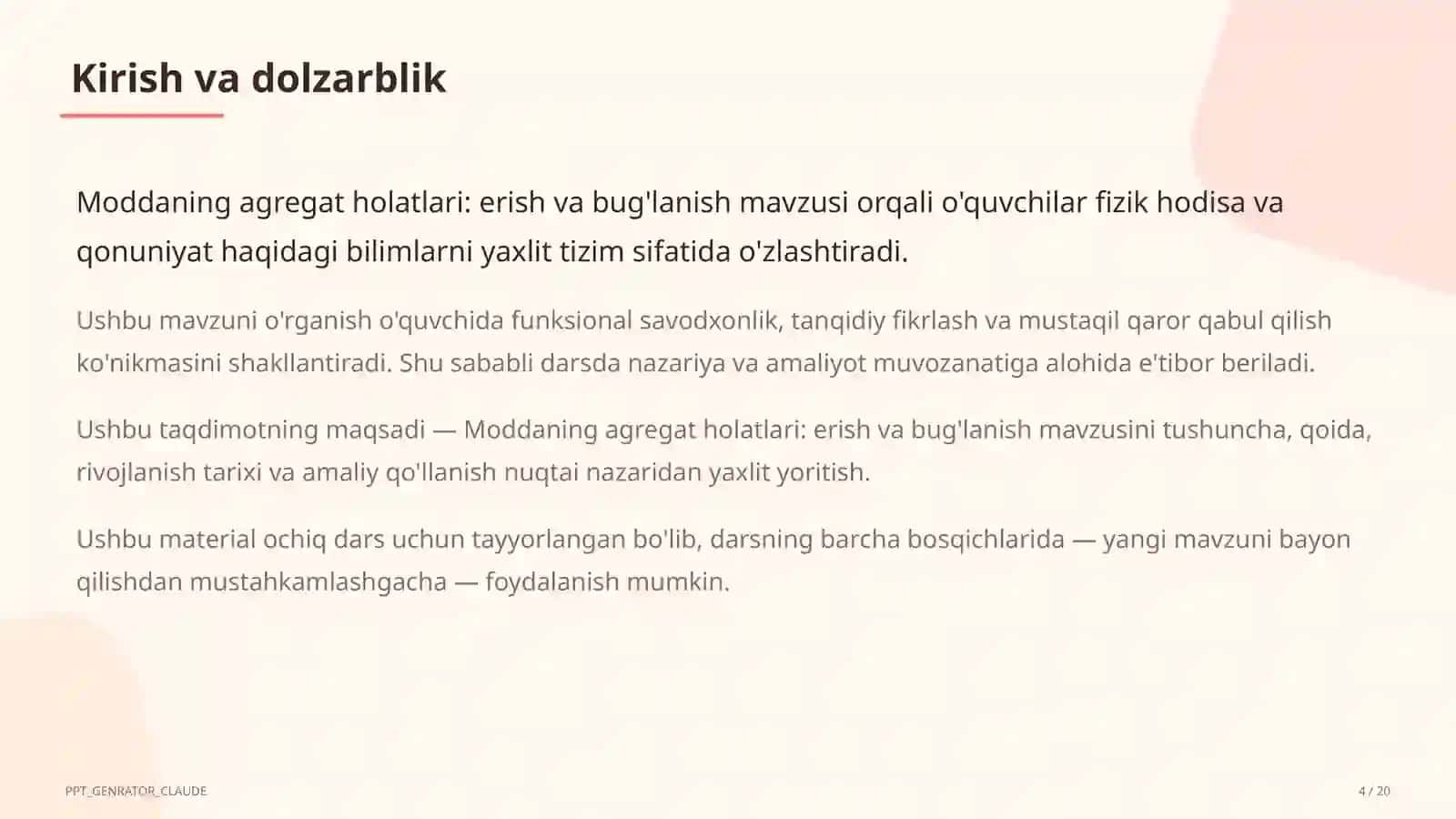 Moddaning agregat holatlari: erish va bug'lanish (8-sinf) 4