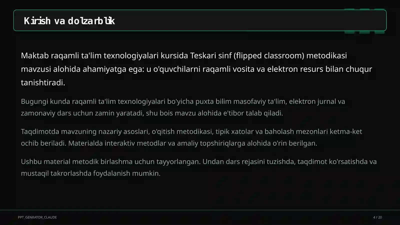 Teskari sinf (flipped classroom) metodikasi 4