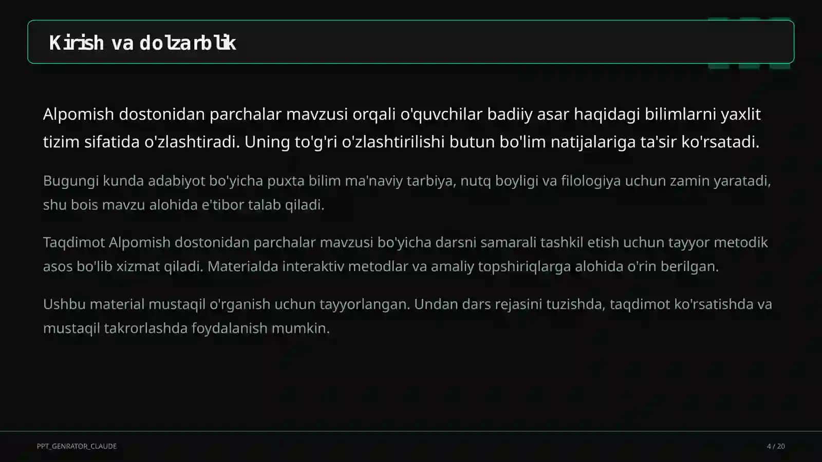 Alpomish dostonidan parchalar (5-sinf) 4
