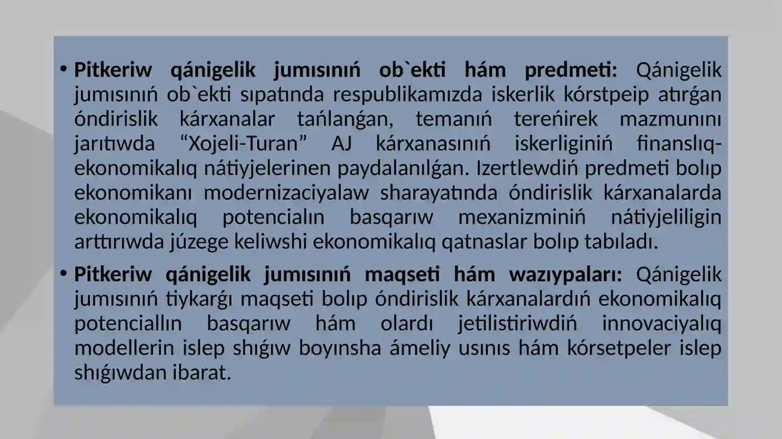 Óndirislik kárxanalardıń ekonomikalıq potenciallın basqarıw hám olardı jetilistiriwdiń innovaciyalıq modelleri 4