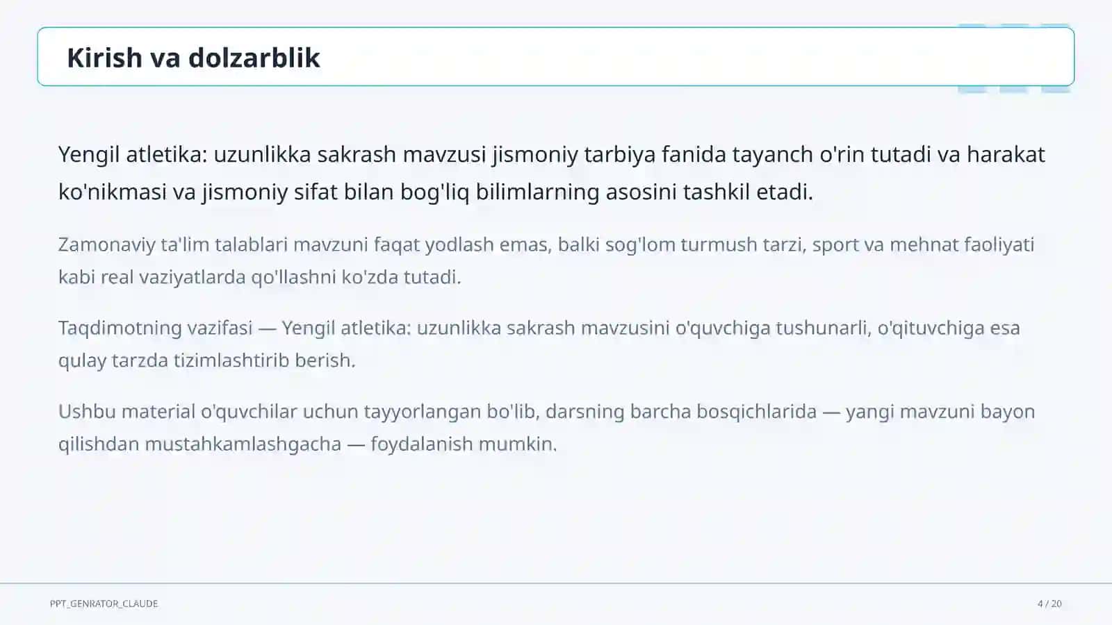 Yengil atletika: uzunlikka sakrash (6-sinf) 4