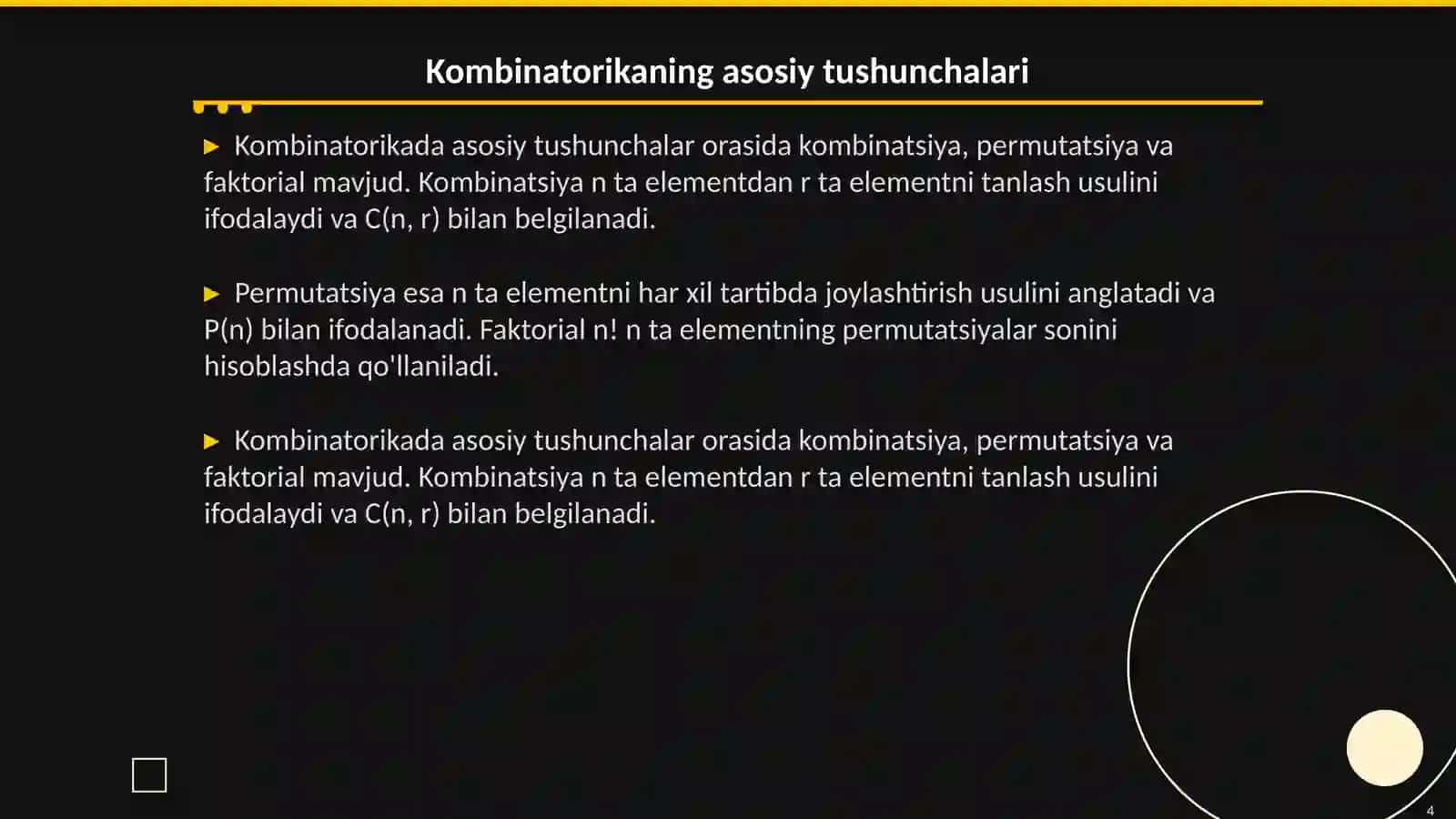 Kombinatorika fani rivojlanish tarixi va unga oid misol va masalalar 4