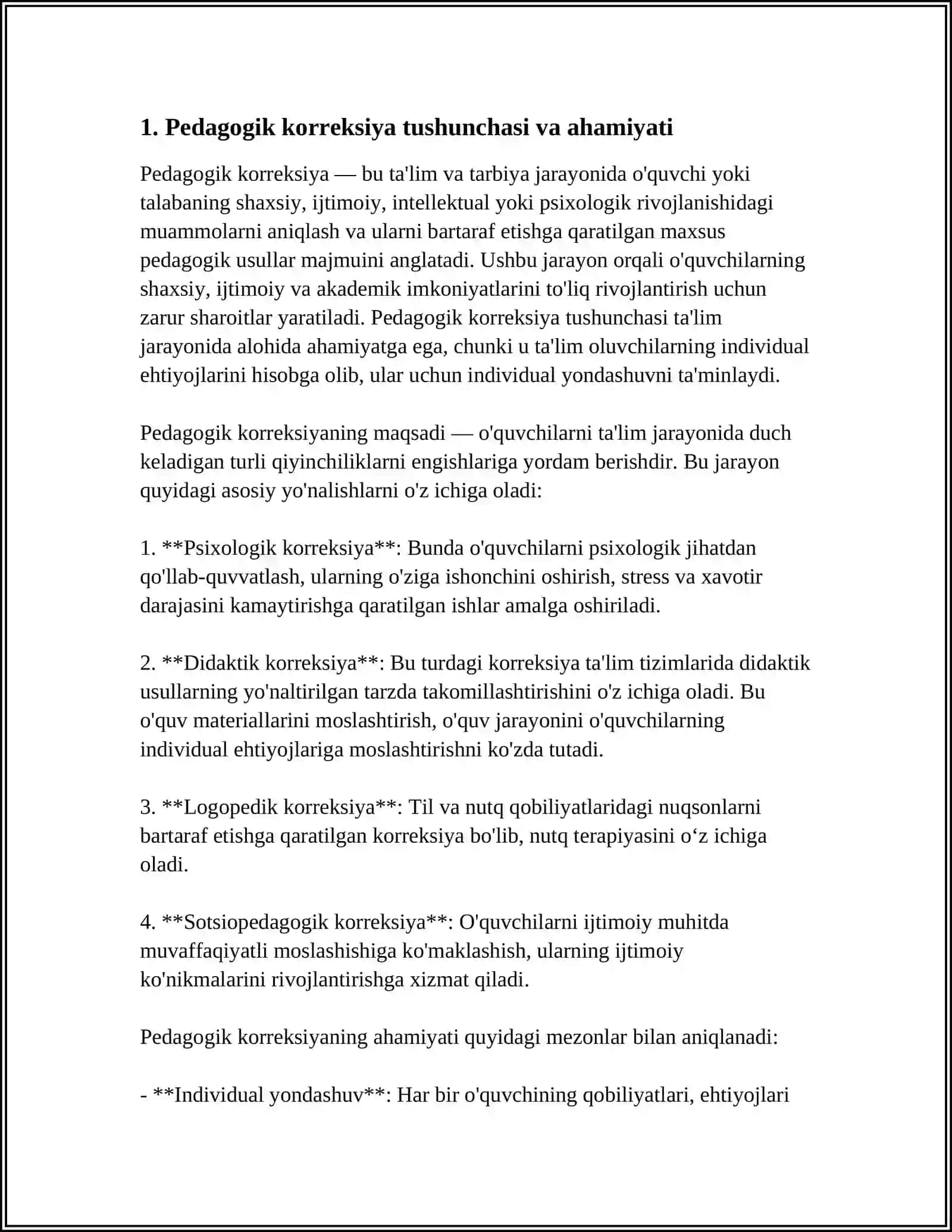 MAKTAB OʻQUVCHILARINI PEDAGOGIK KORREKSIYA QILISHDA QO'LLANILADIGAN METODLAR.MAZMUNI,MOHIYATI QO'LLANILISH TARTIBI 4