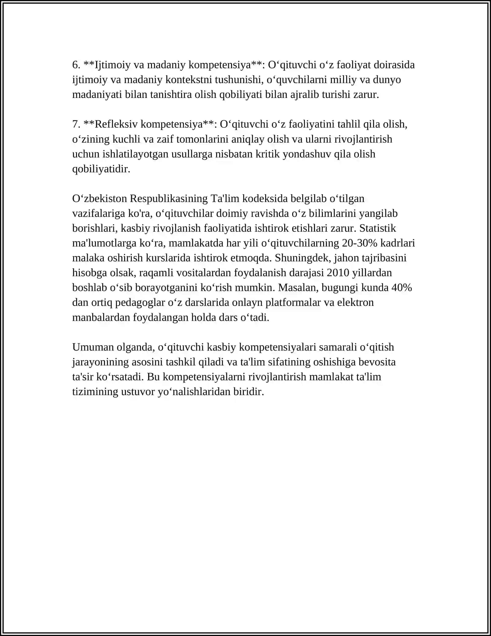 O'QITUVCHINING KASBIY-PEDAGOGIK FAOLIYATI, KASBIY MAHORATI VA PEDAGOGIK QOBILIYATI 4