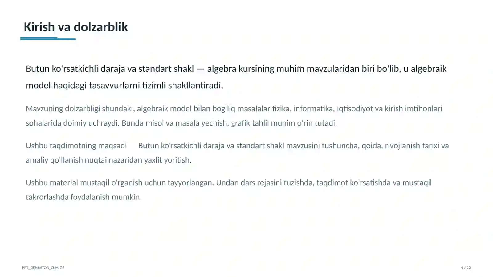 Butun ko'rsatkichli daraja va standart shakl (8-sinf) 4