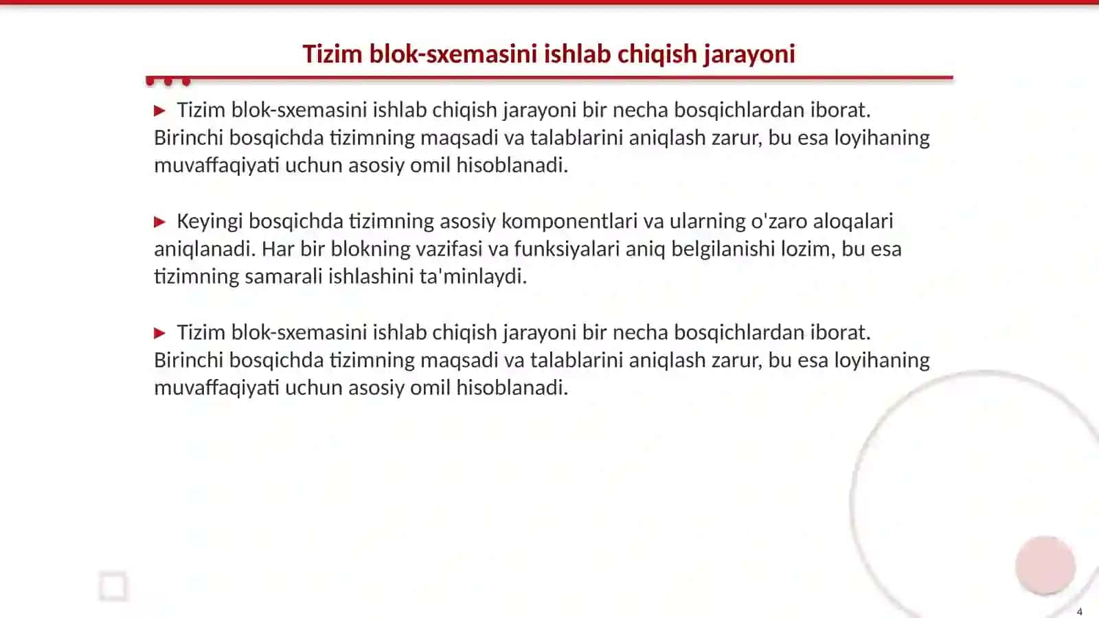 Tizim blok-sxemasi ishlab chiqish va sinovdan oʻtkazish 4