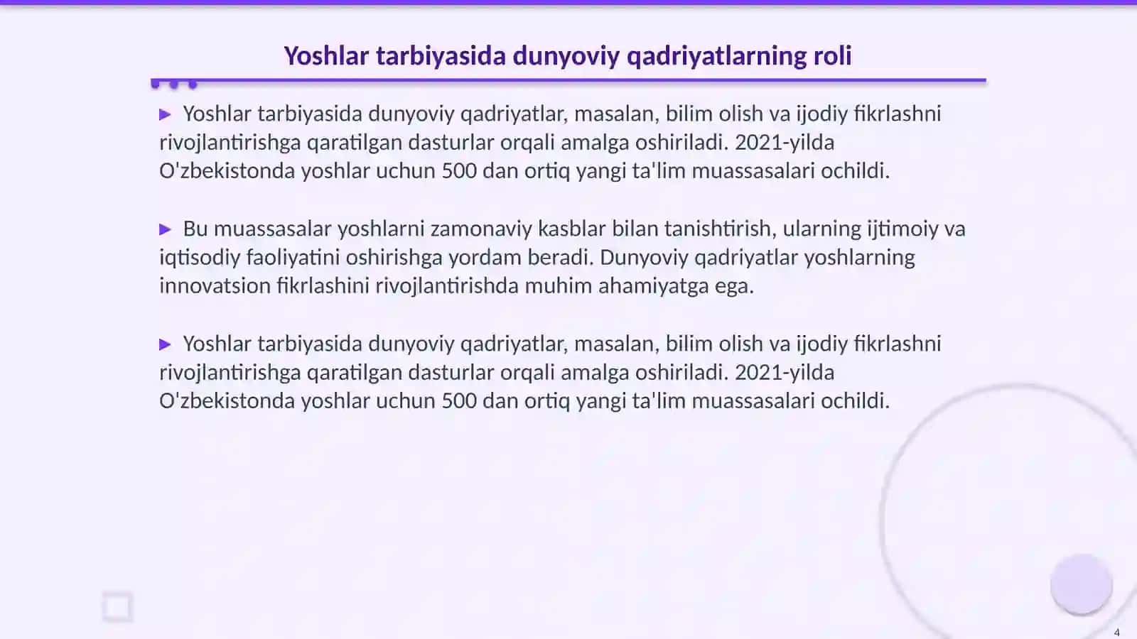 Dunyoviy hayot va diniy qadriyatlarning mutanosibligiga erishishning yoshlar tarbiyasiga ta`siri 4