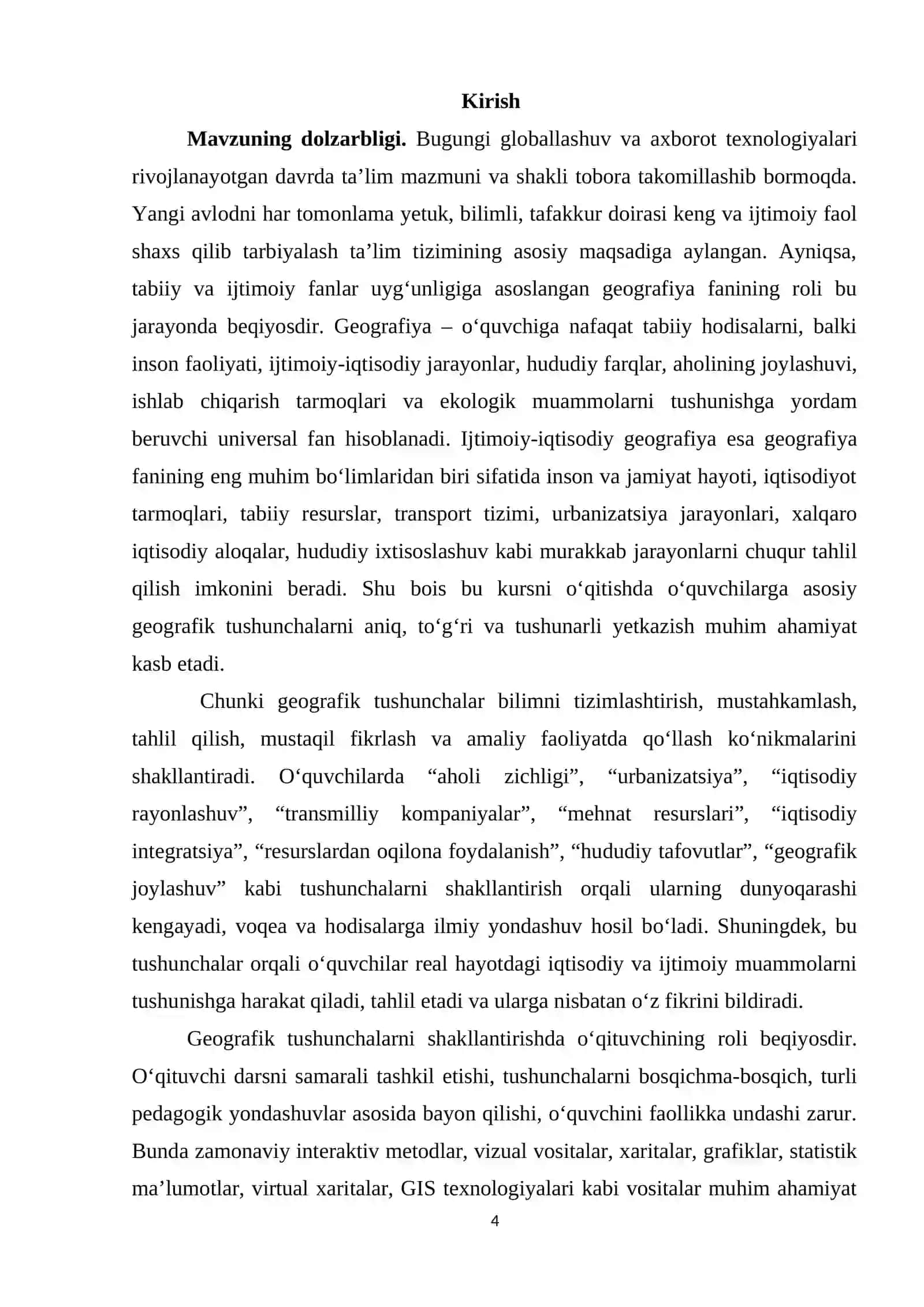 KURS ISHI: Geografiya va Tabiiy fan o’itish metodikasi 4