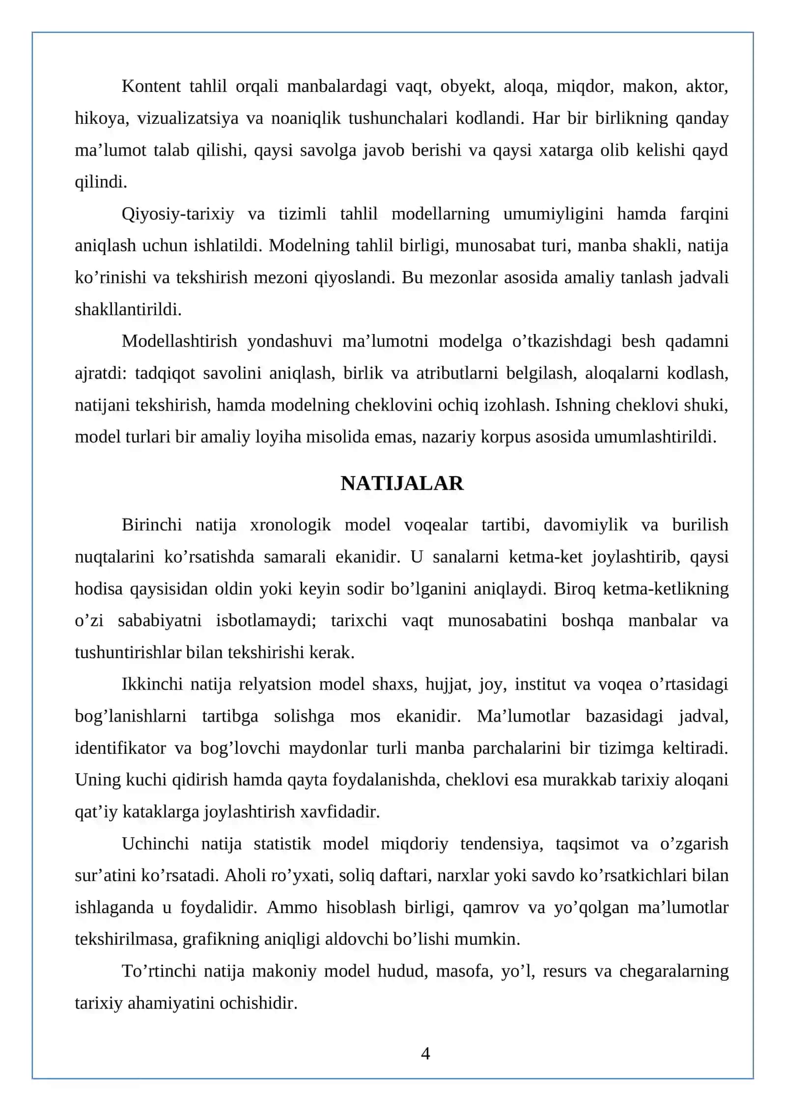 TARIXIY MA’LUMOTLAR MODELLARI 4
