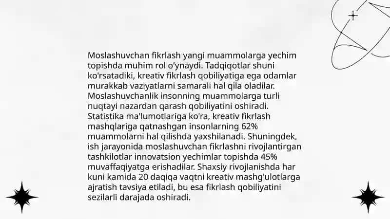 Rezyume tayyorlash, moslashuvchan fikrlash va ijodkorlik 4