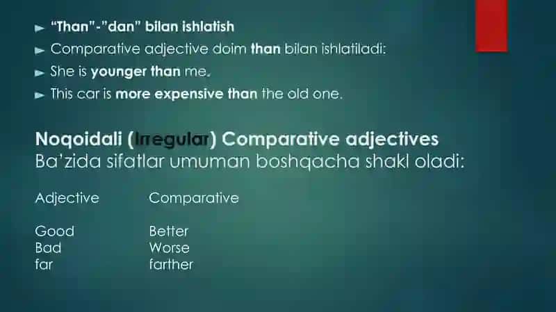 comparative adjectives , Qiyosiy Sifatlar 4
