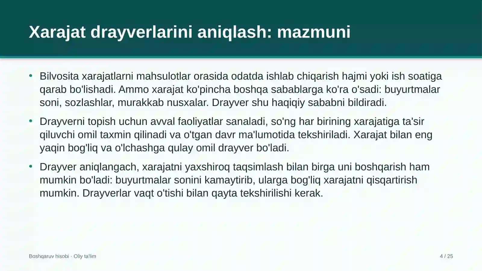 Dilerlik tarmoqlarida xarajat drayverlarini aniqlash 4