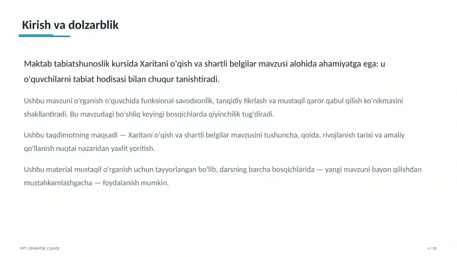 Xaritani o'qish va shartli belgilar (4-sinf) 4