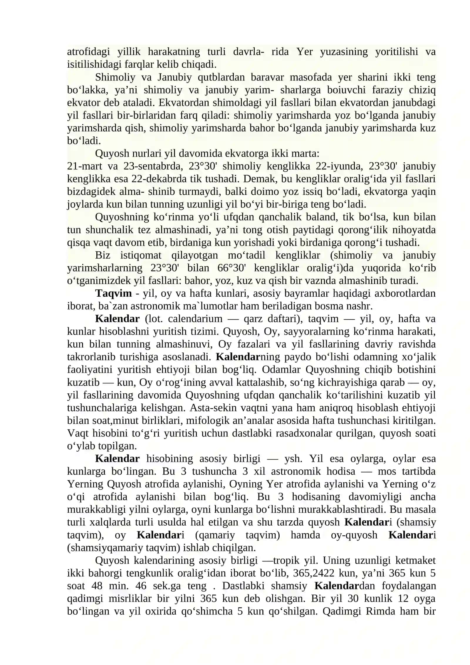 Tropiklar, qutbiy doiralar. Quyosh turish nuqtalari. Fasllar almashinishi 4